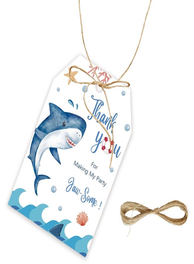 FORSHEEP 50pcs Shark Thank You Tags, Shark Gift Tag with String for Boy Birthday Party, Under The Sea Thank You Paper Tags for Ocean World Party Favors - Image 1